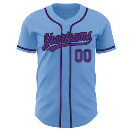 Custom Light Blue Purple-Black Authentic Baseball Jersey - Sky-Custom