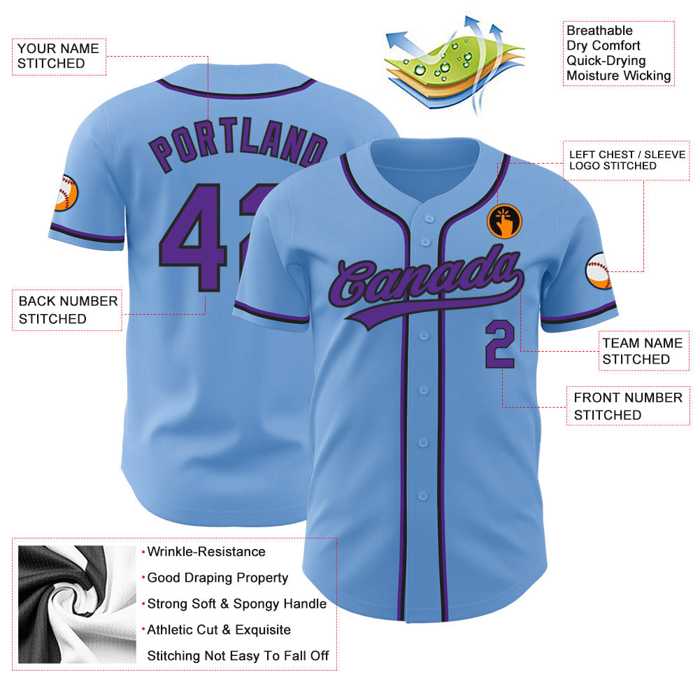 Custom Light Blue Purple-Black Authentic Baseball Jersey - Sky-Custom