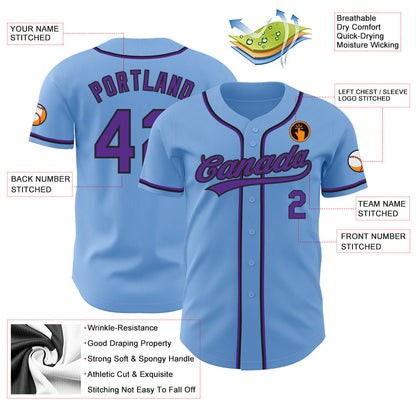 Custom Light Blue Purple-Black Authentic Baseball Jersey - Sky-Custom