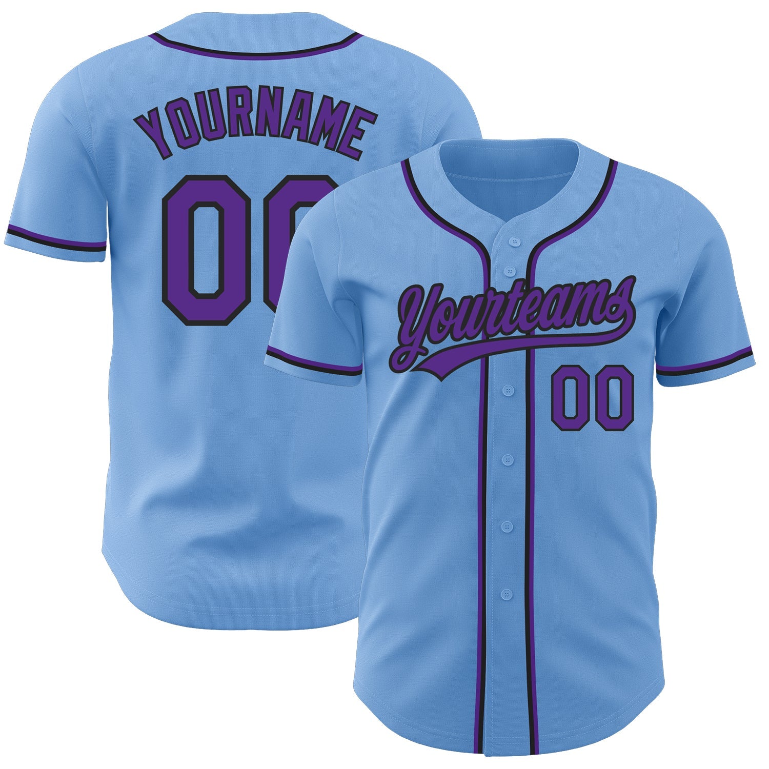 Custom Light Blue Purple-Black Authentic Baseball Jersey - Sky-Custom