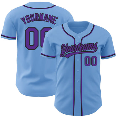 Custom Light Blue Purple-Black Authentic Baseball Jersey - Sky-Custom