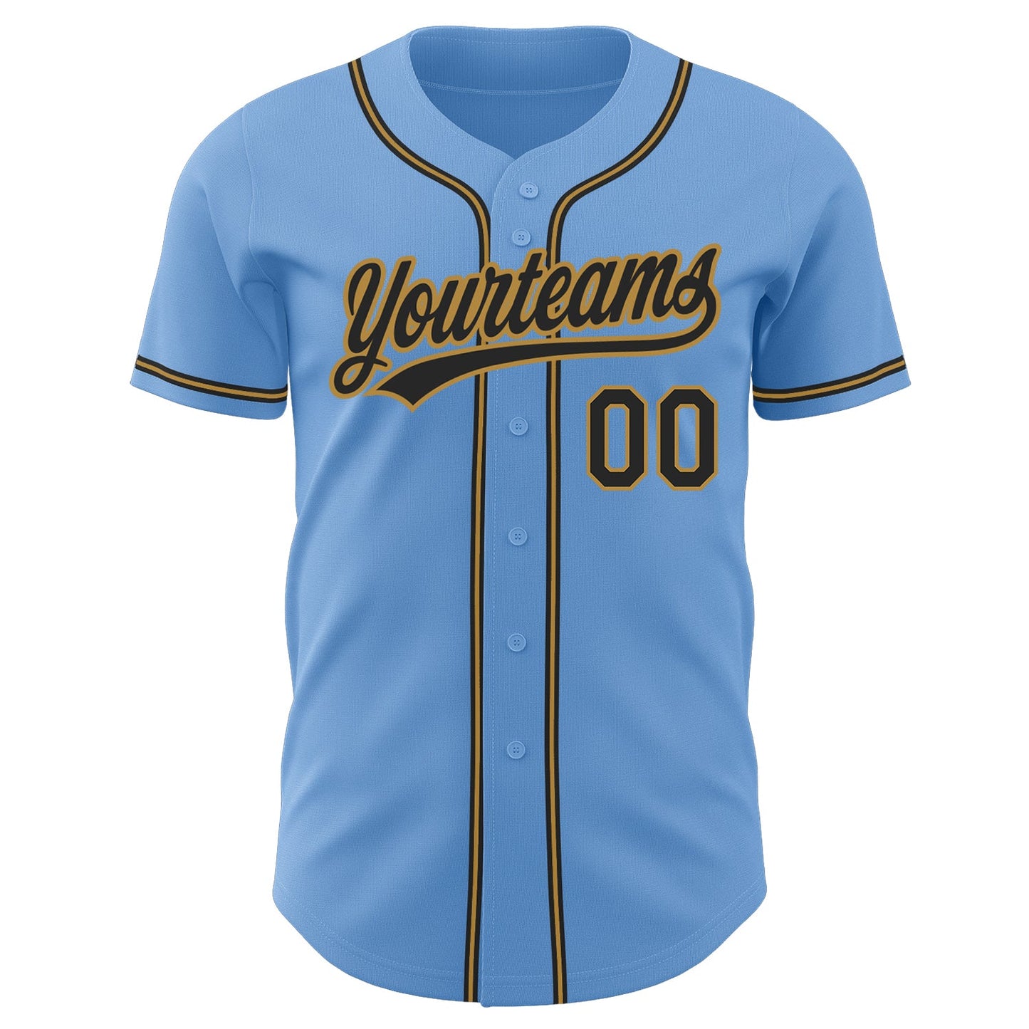 Custom Light Blue Black-Old Gold Authentic Baseball Jersey - Sky-Custom