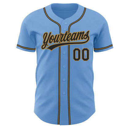 Custom Light Blue Black-Old Gold Authentic Baseball Jersey - Sky-Custom