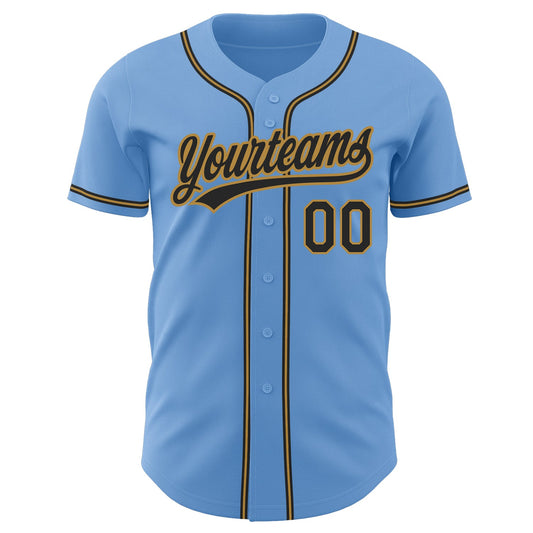 Custom Light Blue Black-Old Gold Authentic Baseball Jersey - Sky-Custom