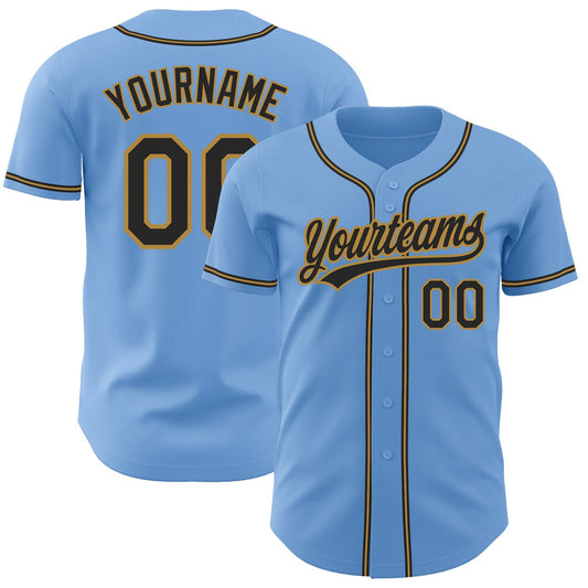 Custom Light Blue Black-Old Gold Authentic Baseball Jersey - Sky-Custom