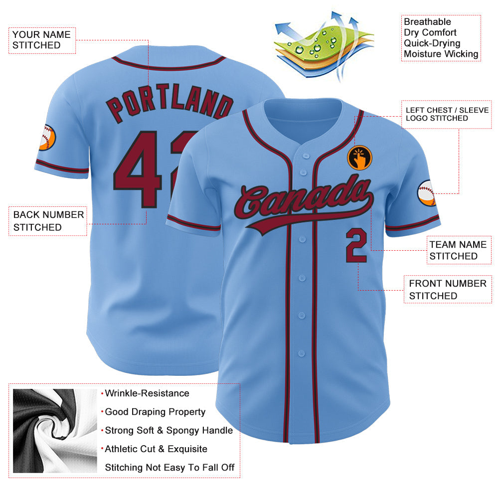 Custom Light Blue Crimson-Black Authentic Baseball Jersey - Sky-Custom