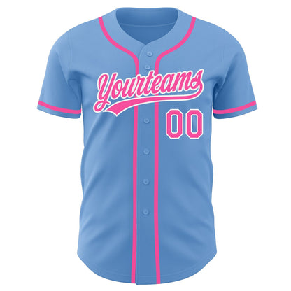 Custom Light Blue Pink-White Authentic Baseball Jersey - Sky-Custom