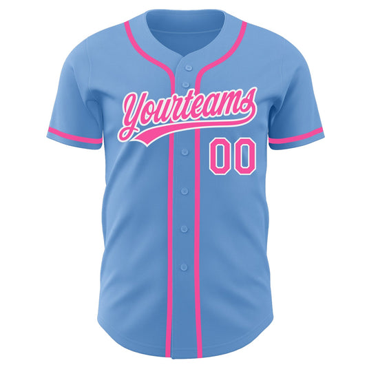 Custom Light Blue Pink-White Authentic Baseball Jersey - Sky-Custom
