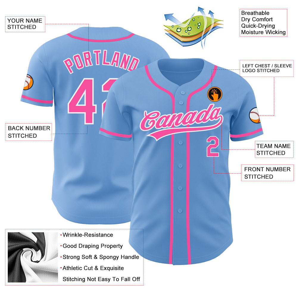 Custom Light Blue Pink-White Authentic Baseball Jersey - Sky-Custom