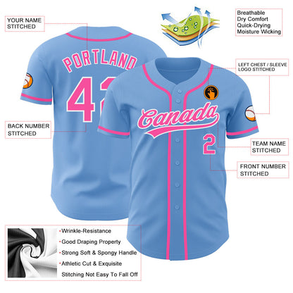 Custom Light Blue Pink-White Authentic Baseball Jersey - Sky-Custom