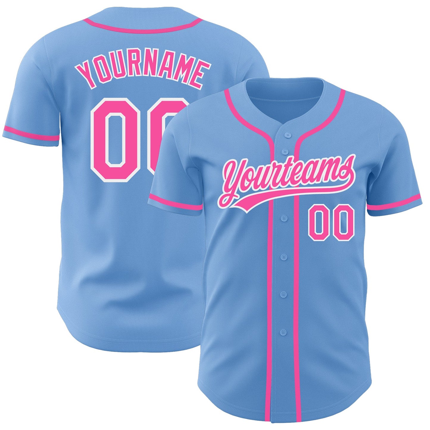 Custom Light Blue Pink-White Authentic Baseball Jersey - Sky-Custom