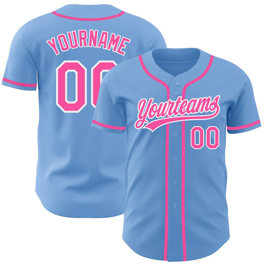 Custom Light Blue Pink-White Authentic Baseball Jersey - Sky-Custom