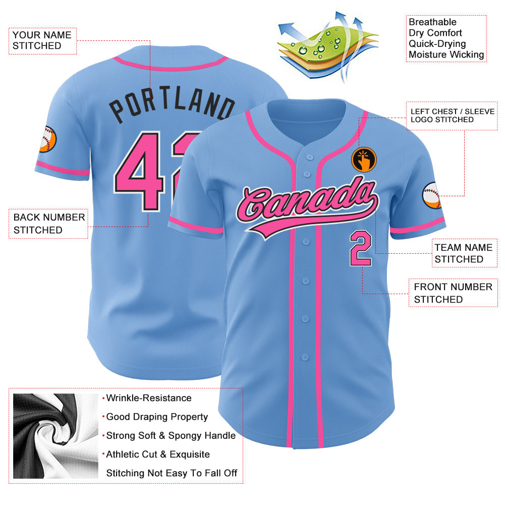 Custom Light Blue Pink-Black Authentic Baseball Jersey - Sky-Custom