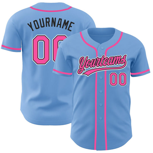 Custom Light Blue Pink-Black Authentic Baseball Jersey - Sky-Custom