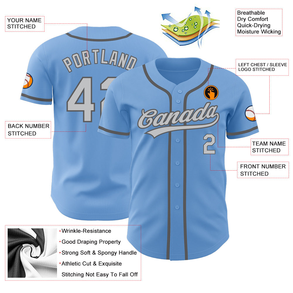 Custom Light Blue Gray-Steel Gray Authentic Baseball Jersey - Sky-Custom