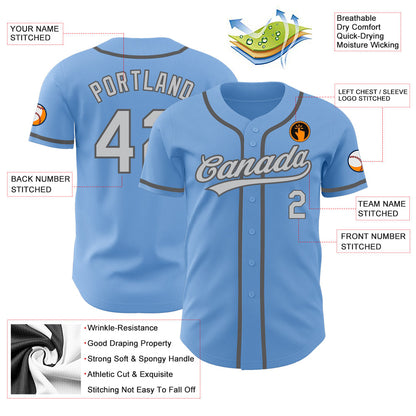 Custom Light Blue Gray-Steel Gray Authentic Baseball Jersey - Sky-Custom