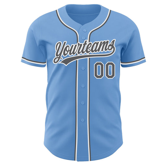 Custom Light Blue Steel Gray-White Authentic Baseball Jersey - Sky-Custom