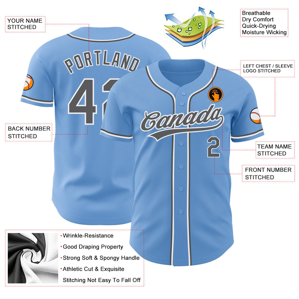Custom Light Blue Steel Gray-White Authentic Baseball Jersey - Sky-Custom