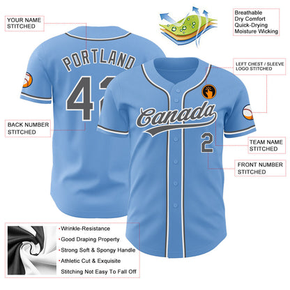 Custom Light Blue Steel Gray-White Authentic Baseball Jersey - Sky-Custom