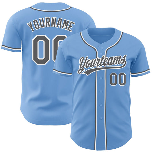 Custom Light Blue Steel Gray-White Authentic Baseball Jersey - Sky-Custom