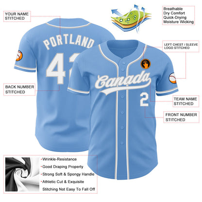 Custom Light Blue White-Gray Authentic Baseball Jersey - Sky-Custom