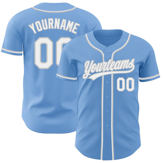 Custom Light Blue White-Gray Authentic Baseball Jersey - Sky-Custom