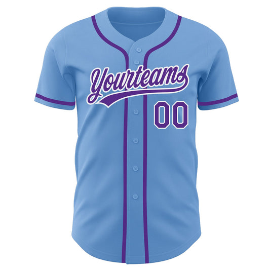 Custom Light Blue Purple-White Authentic Baseball Jersey - Sky-Custom