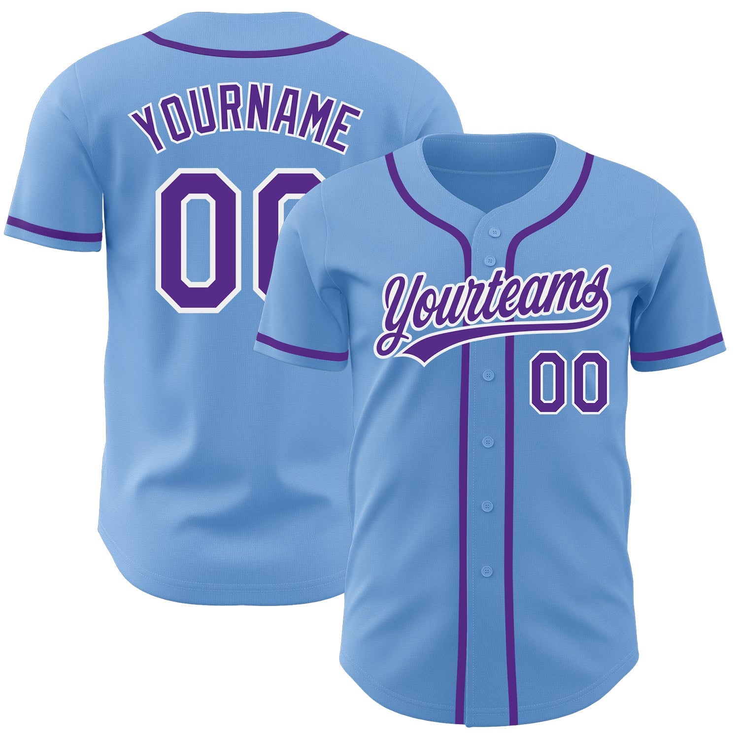 Custom Light Blue Purple-White Authentic Baseball Jersey - Sky-Custom