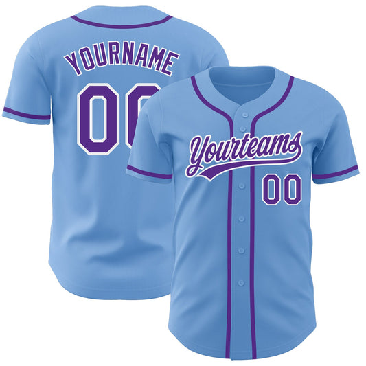 Custom Light Blue Purple-White Authentic Baseball Jersey - Sky-Custom