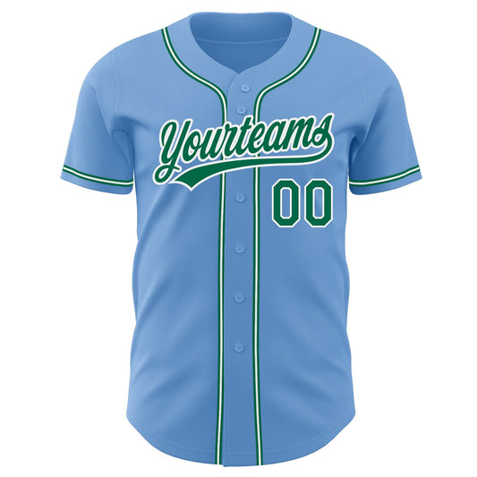 Custom Light Blue Kelly Green-White Authentic Baseball Jersey - Sky-Custom