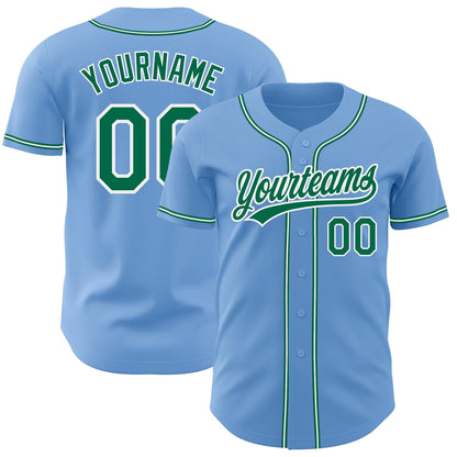 Custom Light Blue Kelly Green-White Authentic Baseball Jersey - Sky-Custom