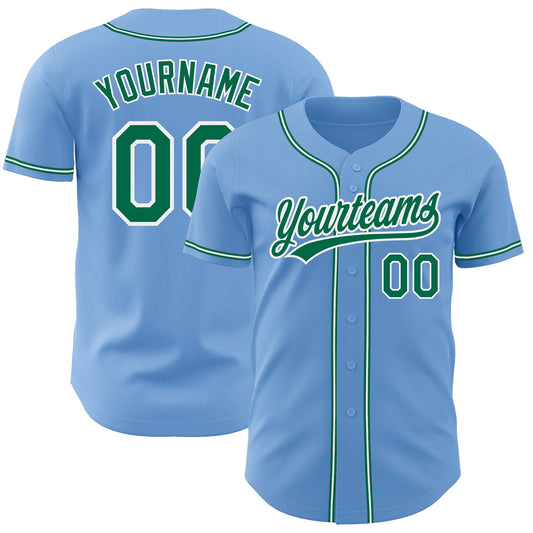 Custom Light Blue Kelly Green-White Authentic Baseball Jersey - Sky-Custom