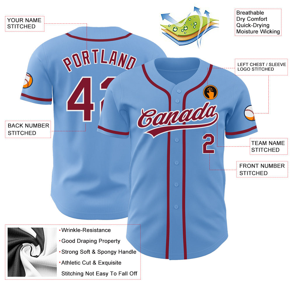 Custom Light Blue Crimson-White Authentic Baseball Jersey - Sky-Custom