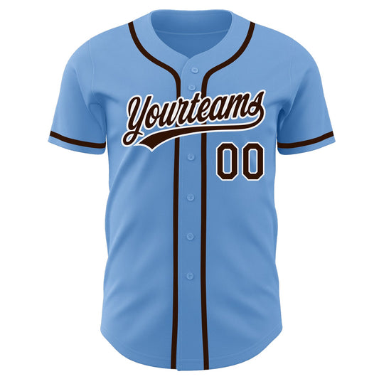 Custom Light Blue Brown-White Authentic Baseball Jersey - Sky-Custom