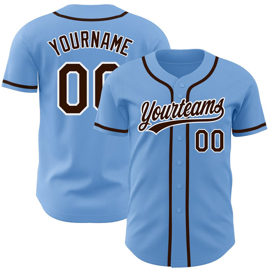 Custom Light Blue Brown-White Authentic Baseball Jersey - Sky-Custom