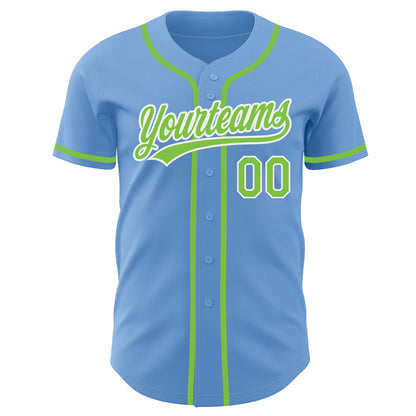 Custom Light Blue Neon Green-White Authentic Baseball Jersey - Sky-Custom