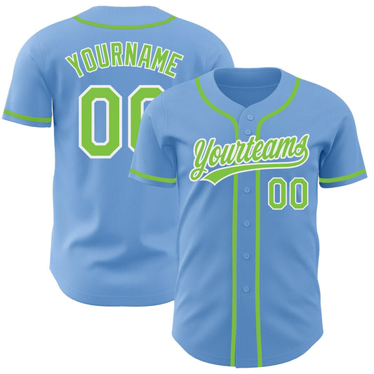 Custom Light Blue Neon Green-White Authentic Baseball Jersey - Sky-Custom