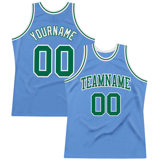 Custom Light Blue Kelly Green-White Authentic Throwback Basketball Jersey - Sky-Custom