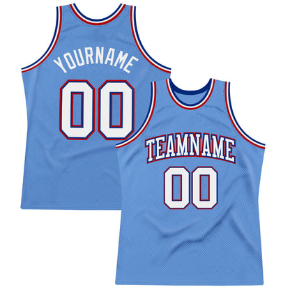 Custom Light Blue White Royal-Red Authentic Throwback Basketball Jersey - Sky-Custom
