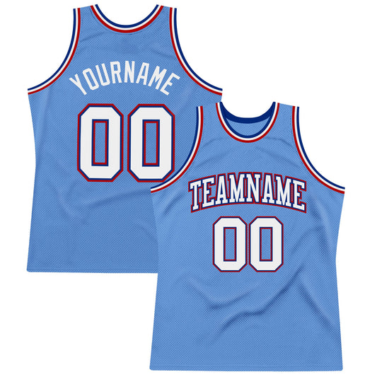 Custom Light Blue White Royal-Red Authentic Throwback Basketball Jersey - Sky-Custom