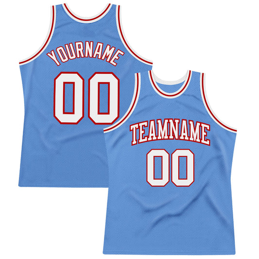 Custom Light Blue White-Red Authentic Throwback Basketball Jersey - Sky-Custom