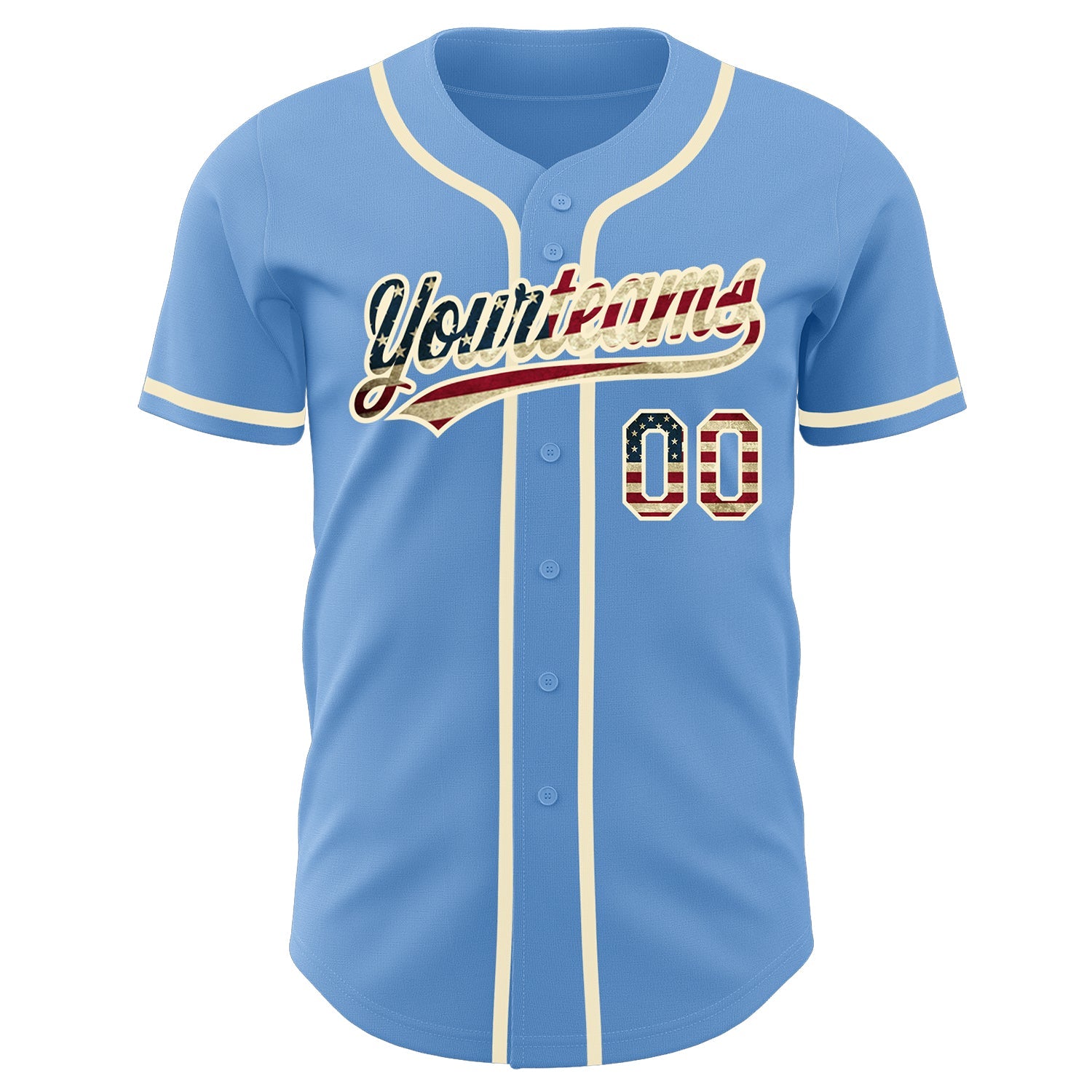 Custom Light Blue Vintage USA Flag-Cream Authentic Baseball Jersey - Sky-Custom