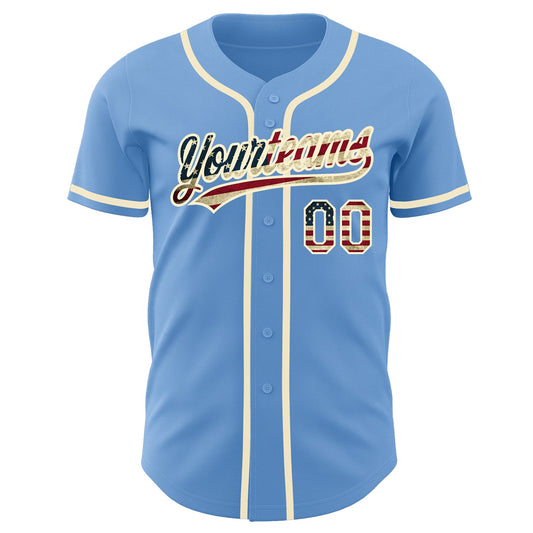 Custom Light Blue Vintage USA Flag-Cream Authentic Baseball Jersey - Sky-Custom