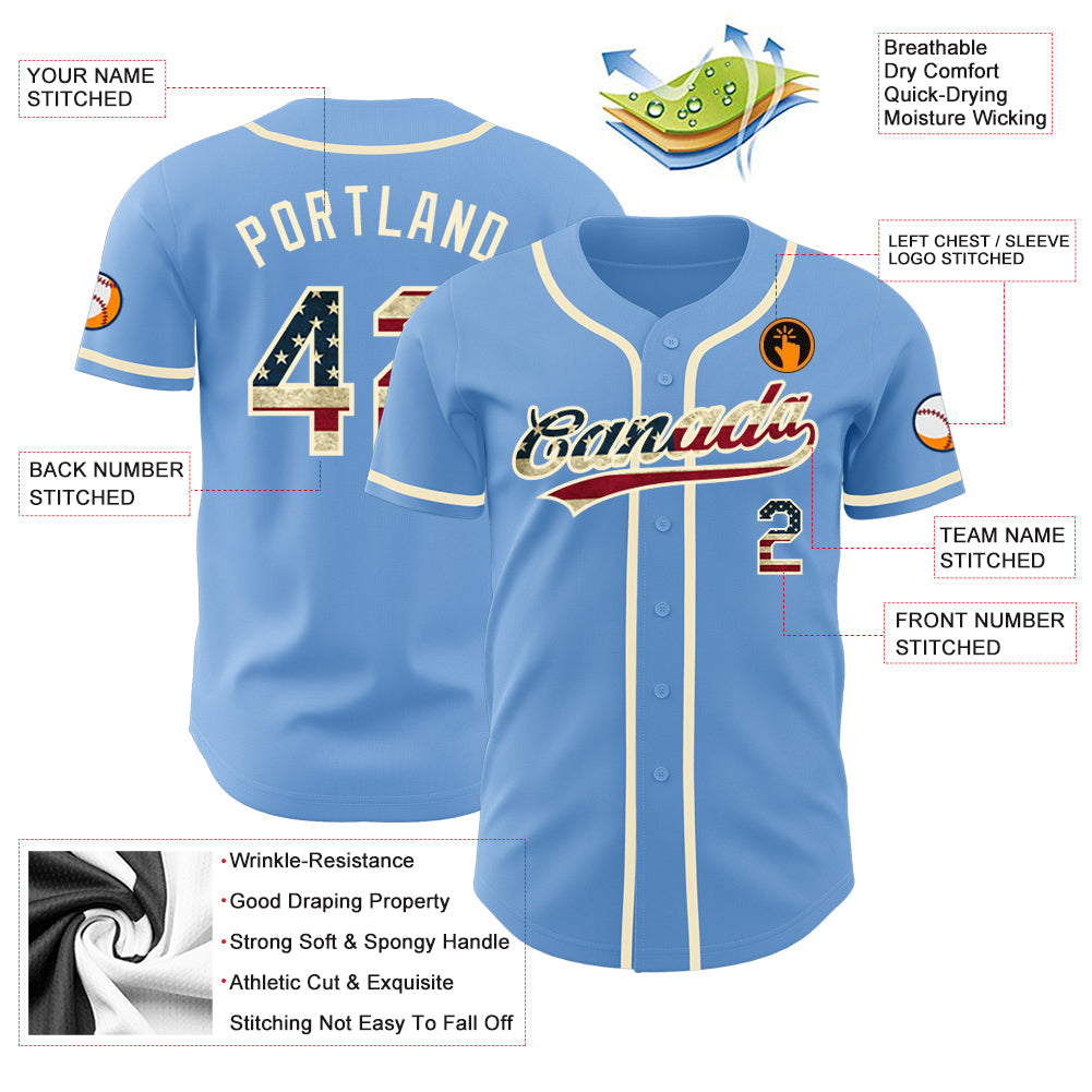 Custom Light Blue Vintage USA Flag-Cream Authentic Baseball Jersey - Sky-Custom