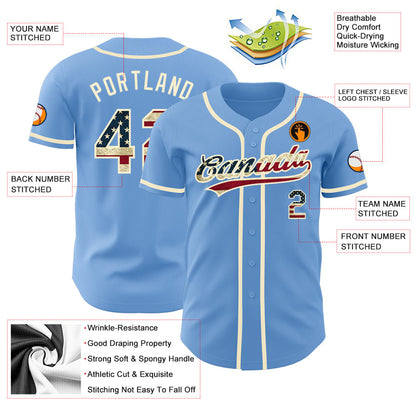 Custom Light Blue Vintage USA Flag-Cream Authentic Baseball Jersey - Sky-Custom