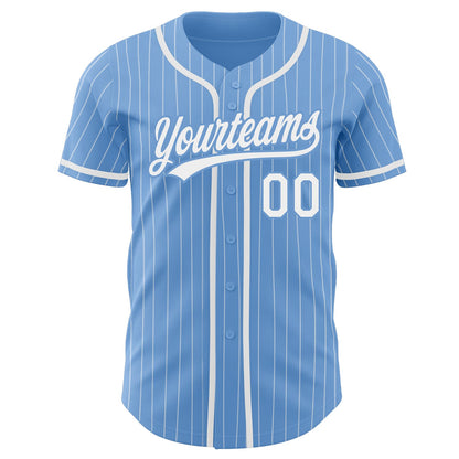 Custom Light Blue White Pinstripe White Authentic Baseball Jersey - Sky-Custom