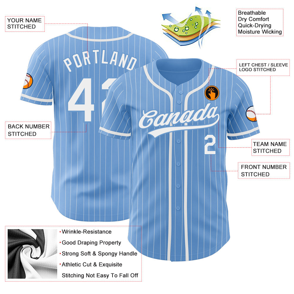 Custom Light Blue White Pinstripe White Authentic Baseball Jersey - Sky-Custom