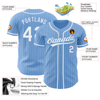 Custom Light Blue White Pinstripe White Authentic Baseball Jersey - Sky-Custom