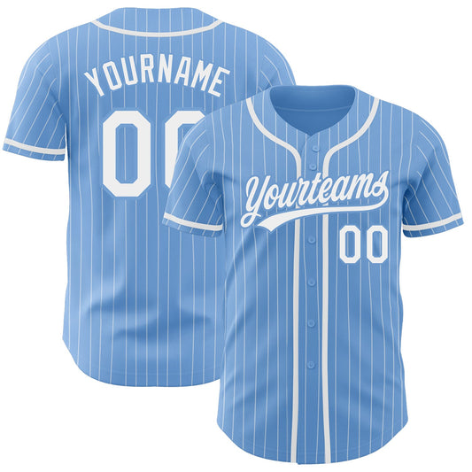 Custom Light Blue White Pinstripe White Authentic Baseball Jersey - Sky-Custom