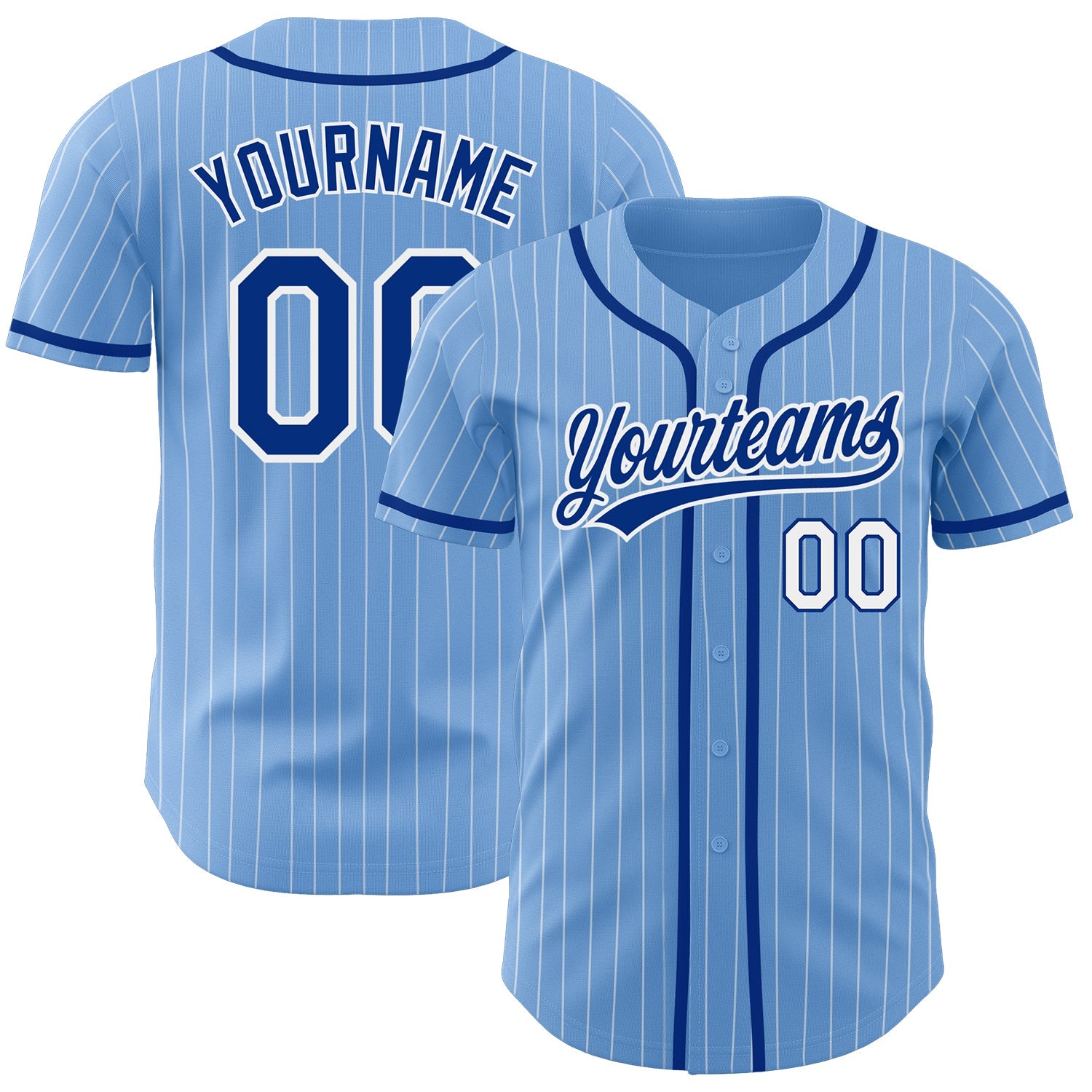Custom Light Blue White Pinstripe Royal Authentic Baseball Jersey - Sky-Custom